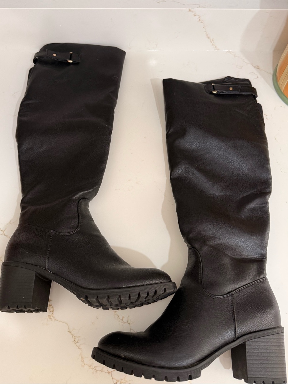 Women's Black Over-the-Knee Lug Sole Block Heel Boots